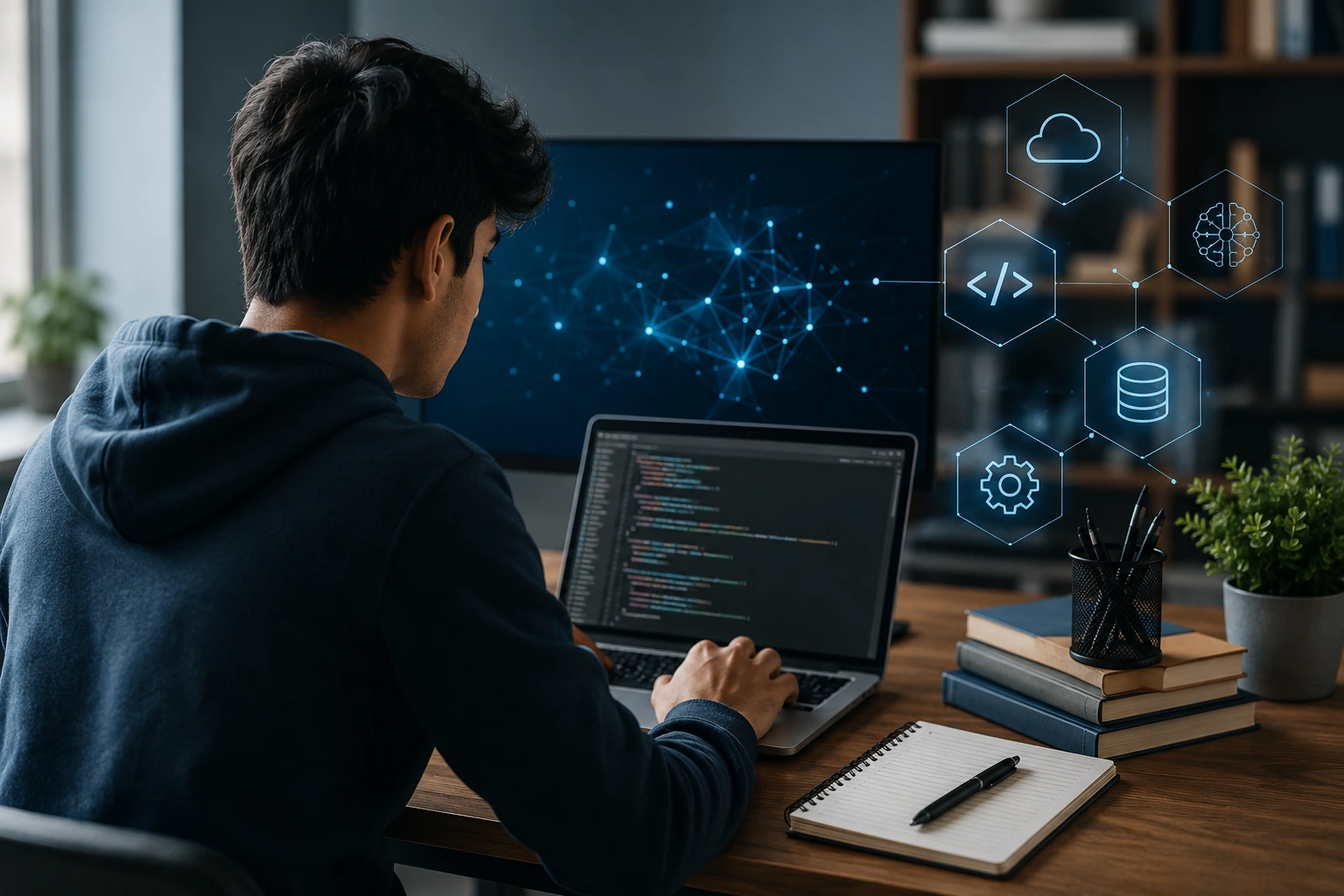 Computer science graduate preparing for computer science degree jobs using coding and AI tools