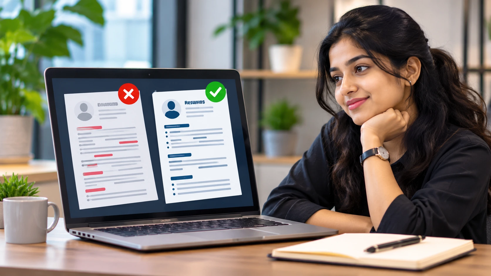 Common resume mistakes highlighted through a comparison of a poorly formatted resume and an ATS-friendly resume.